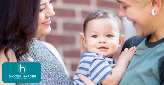 same-sex couple with their baby